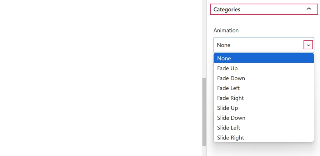 categories settings